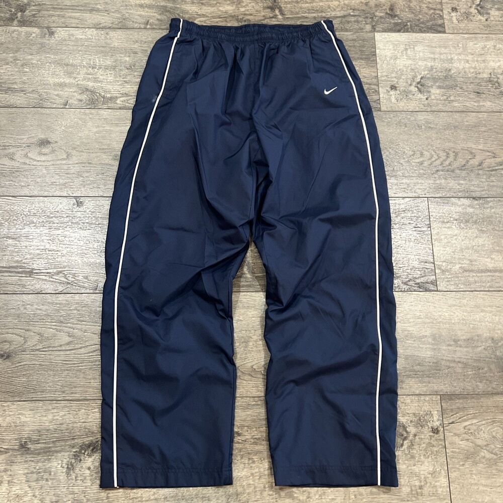 Vintage Y2K Nike Gray Tag Blue White Stripe Wide Leg Warm-Ups Track Pants Men XL - Picture 1 of 10